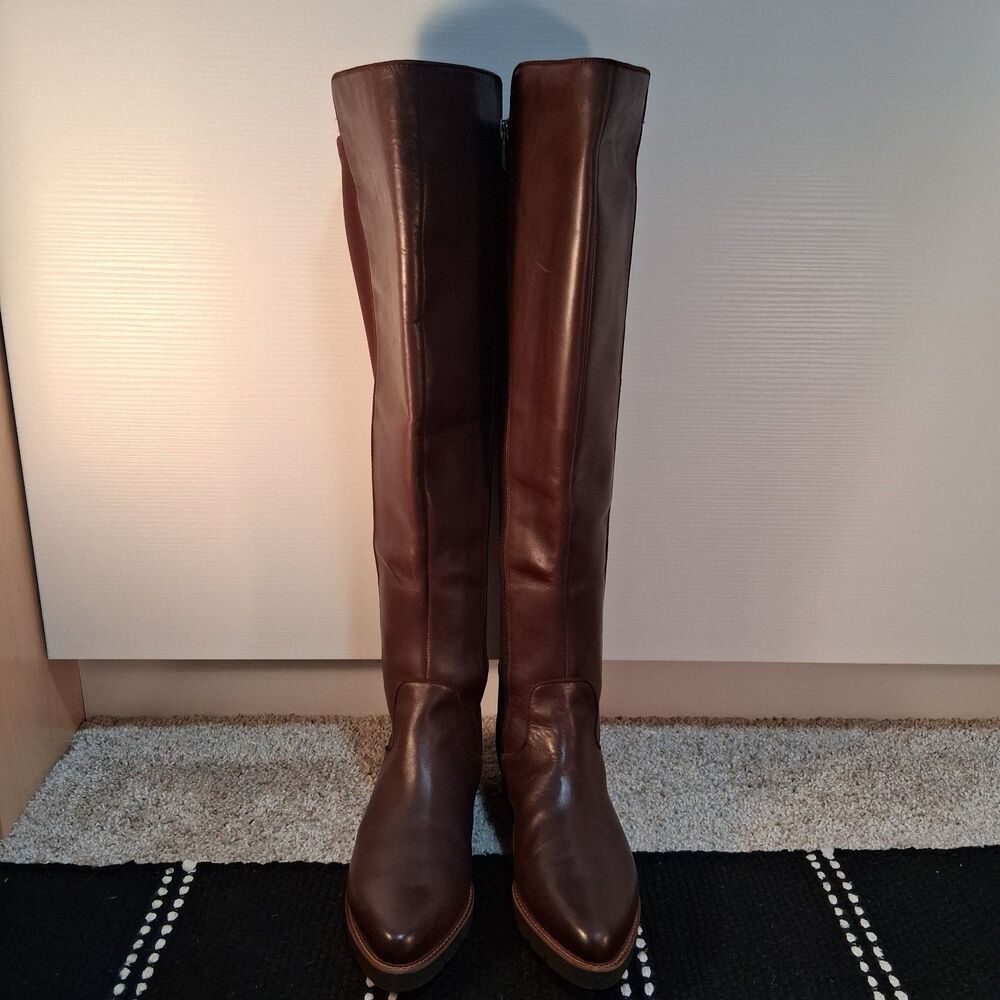 Franco Sarto Benner Burgundy Leather Stretch Over the Knee Boots Size 8M